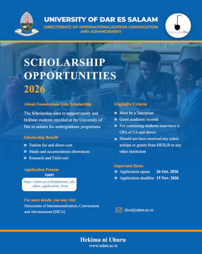  Fondazione Edu Scholarship 2026 (UDSM)